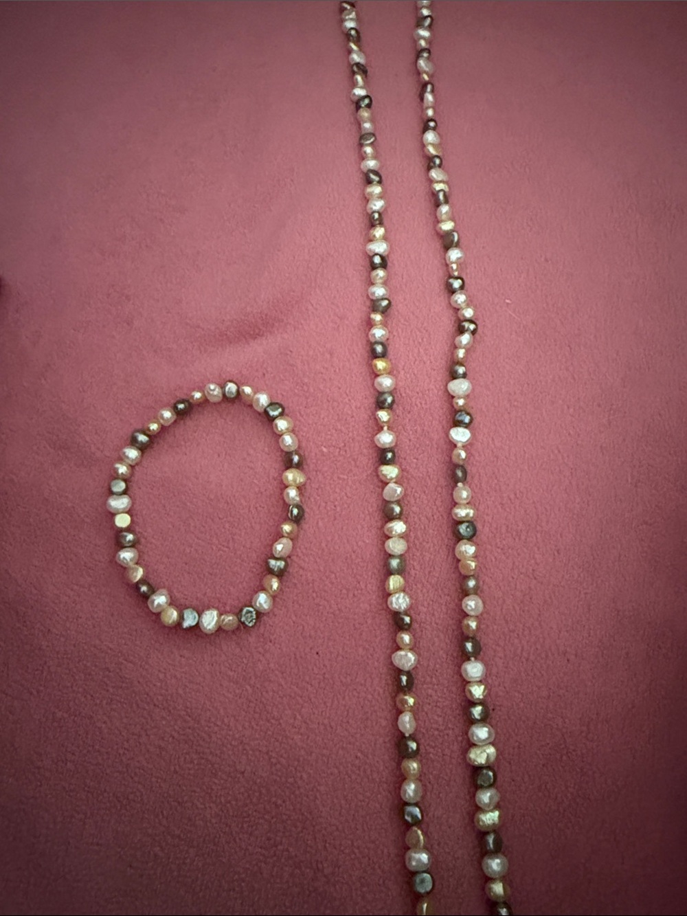 Freshwater Pearl Necklace and Bracelet Set in Mixed Grey and Cream